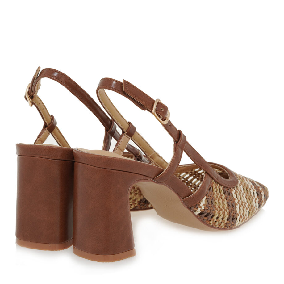Γυναικεία πέδιλα slingback μπεζ ταμπά με ψηλό χοντρό τακούνι  exe 2514-2506 U470V506472M